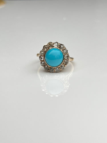 14k Rose Gold Turquoise Diamond Halo Ring