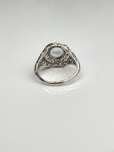 Load image into Gallery viewer, Platinum Edwardian Moonstone and Diamond Halo Ring