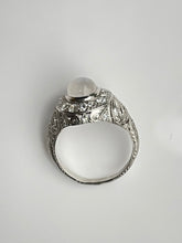 Load image into Gallery viewer, Platinum Edwardian Moonstone and Diamond Halo Ring