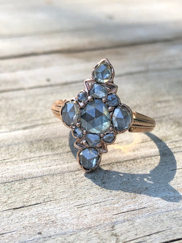 14k Rose Gold Rose Cut Diamond Navette Ring